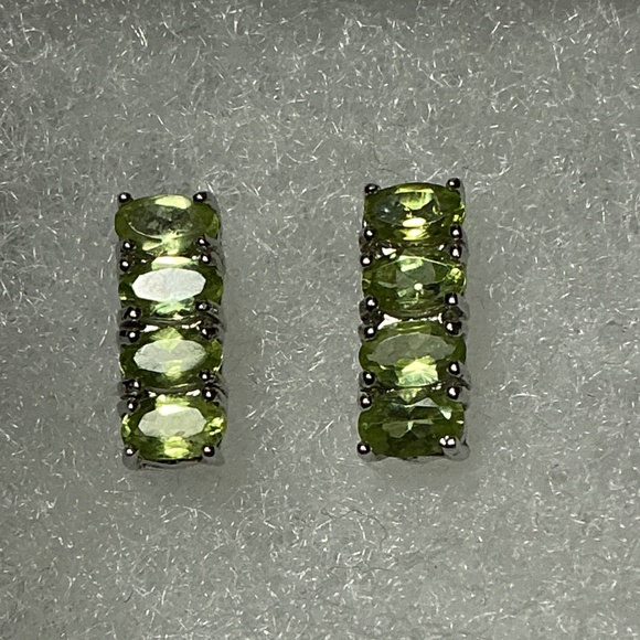 Sterling Silver Stud Earrings with Faceted Peridot Stones l 9/16 inch long - Picture 3 of 10
